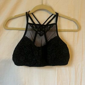 black lace and high neck mesh bralette